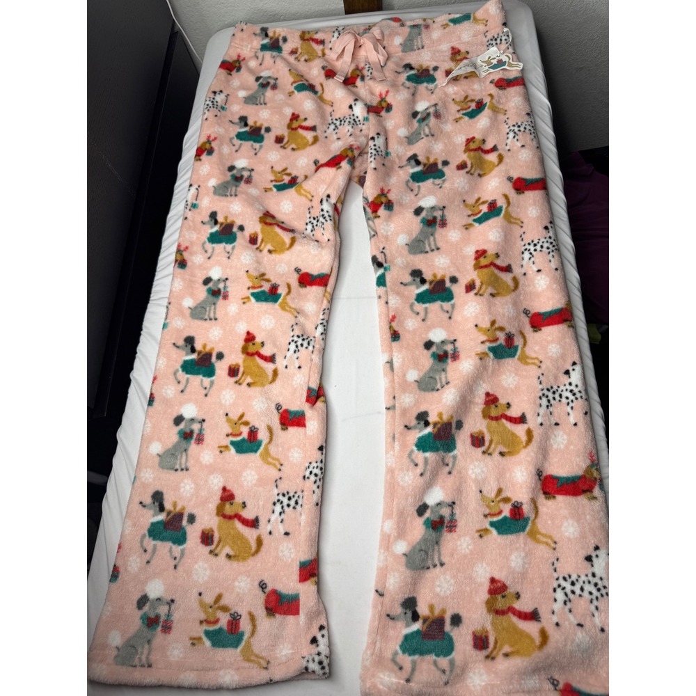 Daydream by Berkshire Home Holiday Dog Plush Pajama Pants Pink XL NWT